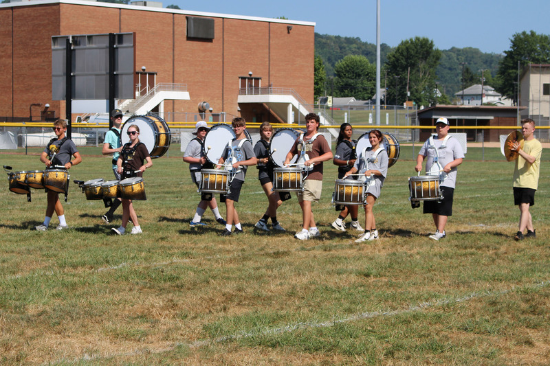 The Marching Monarchs percussion section is on the practice field.