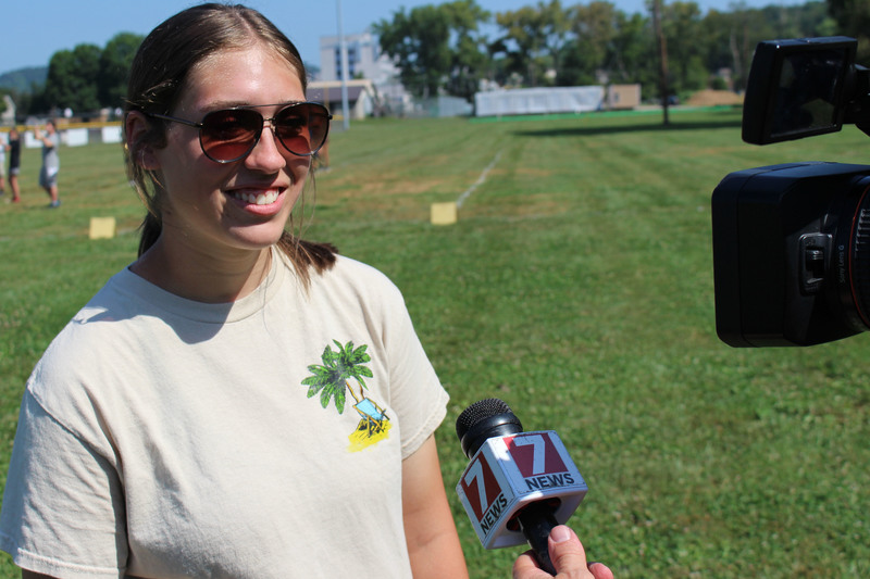 Karly Minch, field commander, is interviewed by WTRF for the Band of the Week segment.