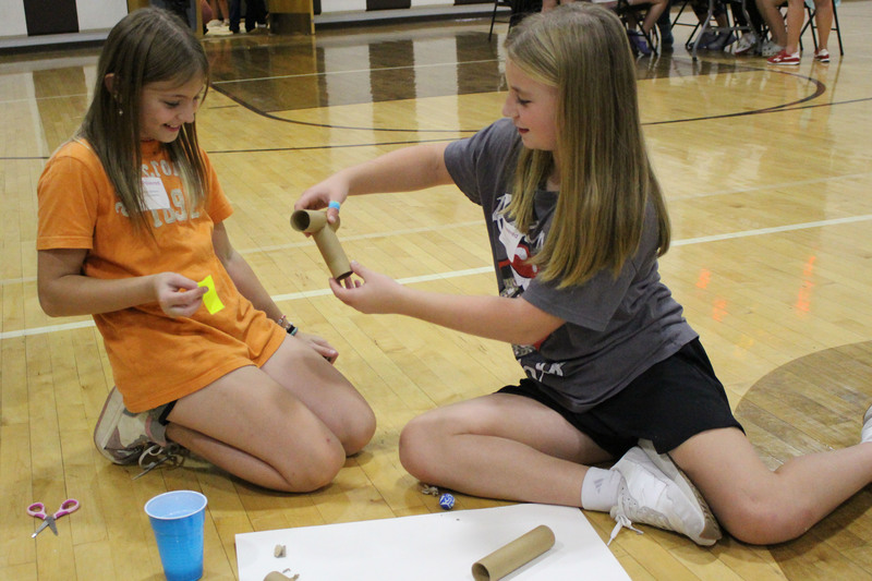 Pictured from left: Central Elementary 5th graders Harper Behrens and Kassidy Conroy design a marble maze.