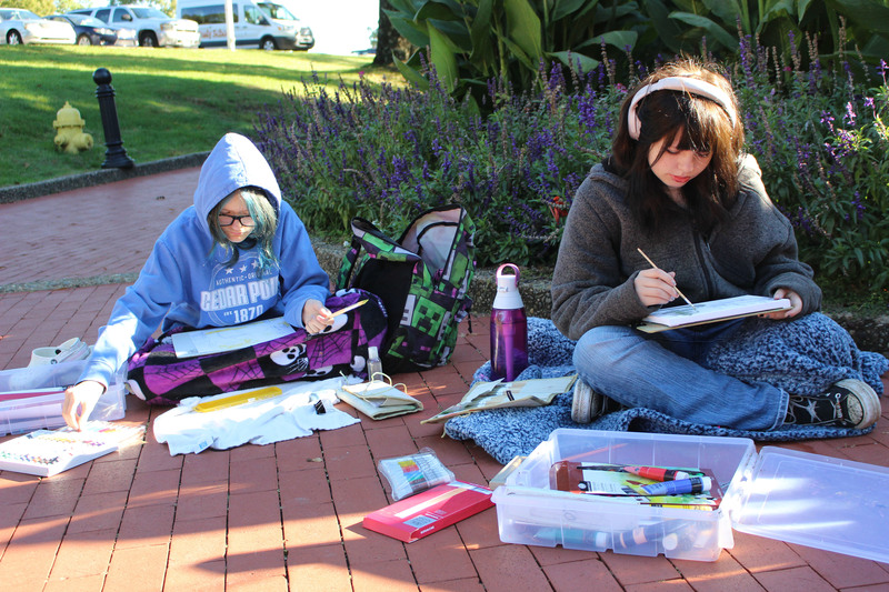 Students paint the scenery at Oglebay Park Resort.