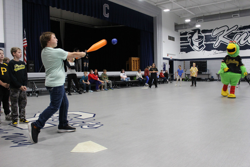 Central Elementary School 5th grade student Jackson Wise hit a "homer" during the Wiffle ball game.