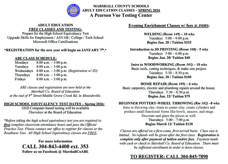 2026 Adult Ed schedule