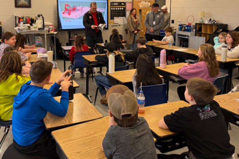 Students look at different design and equipment options for the school’s new playground project.