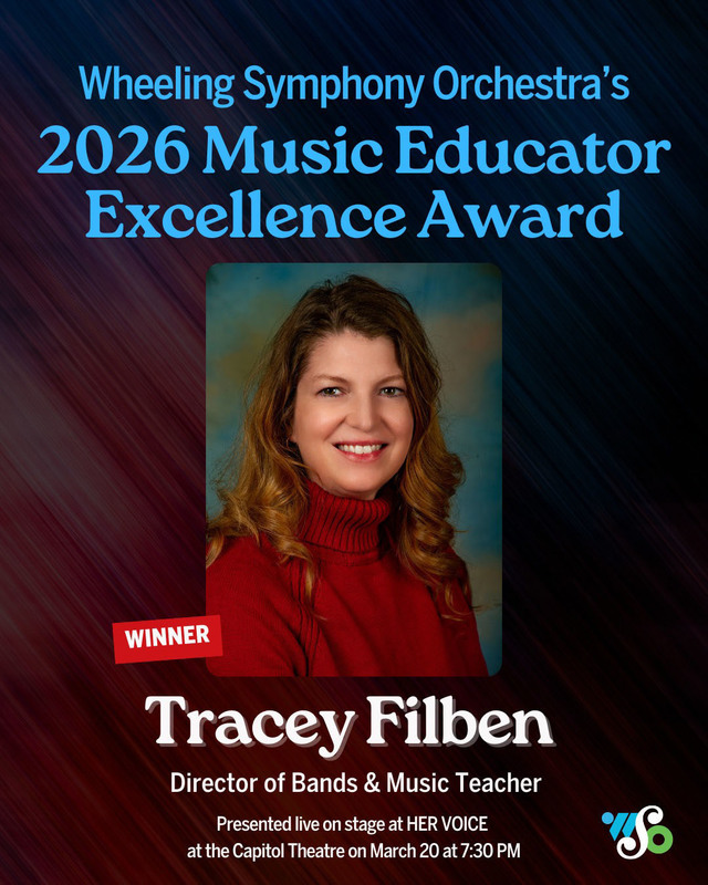 Tracey Filben, Director of Bands at John Marshall High School, is the 2026 Wheeling Symphony Orchestra Music Educator Excellence Award recipient.