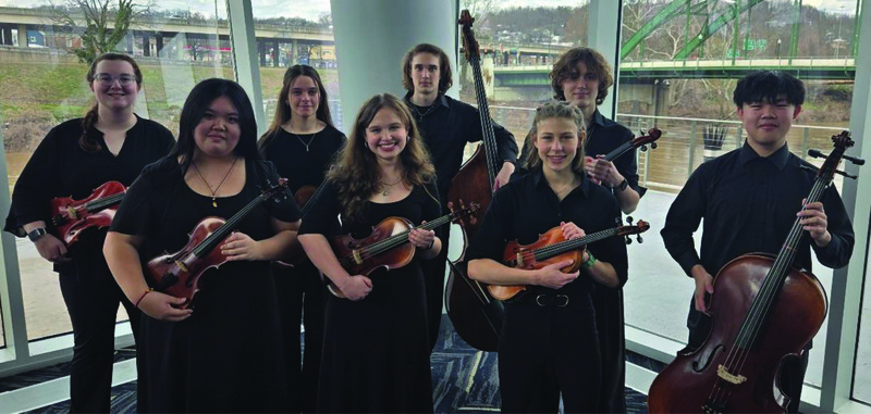 Pictured are the JMHS Strings students. Row 1 from left: Fiona Ren, Cheyenne Harvey, Zoe Zervos and Kingsley Zheng. Row 2: Lila Roman, Alina Holliday and Tripp Bonds. Row 3: AJ Pintus.