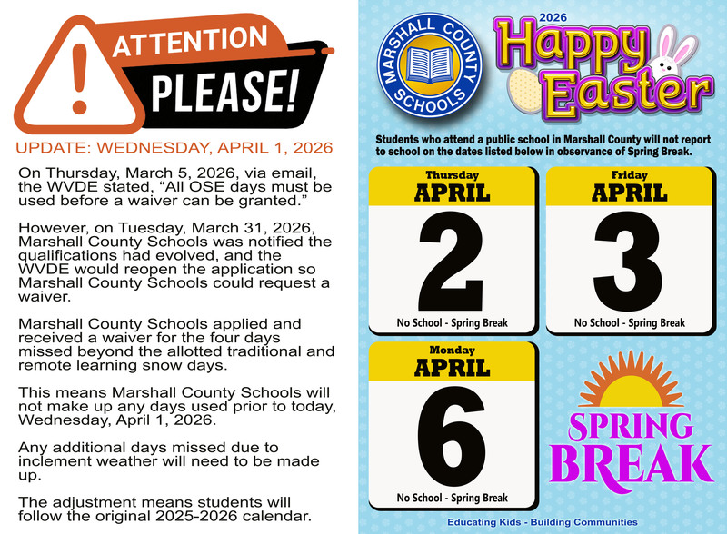 REVISED 2025-2026 Academic Calendar Update