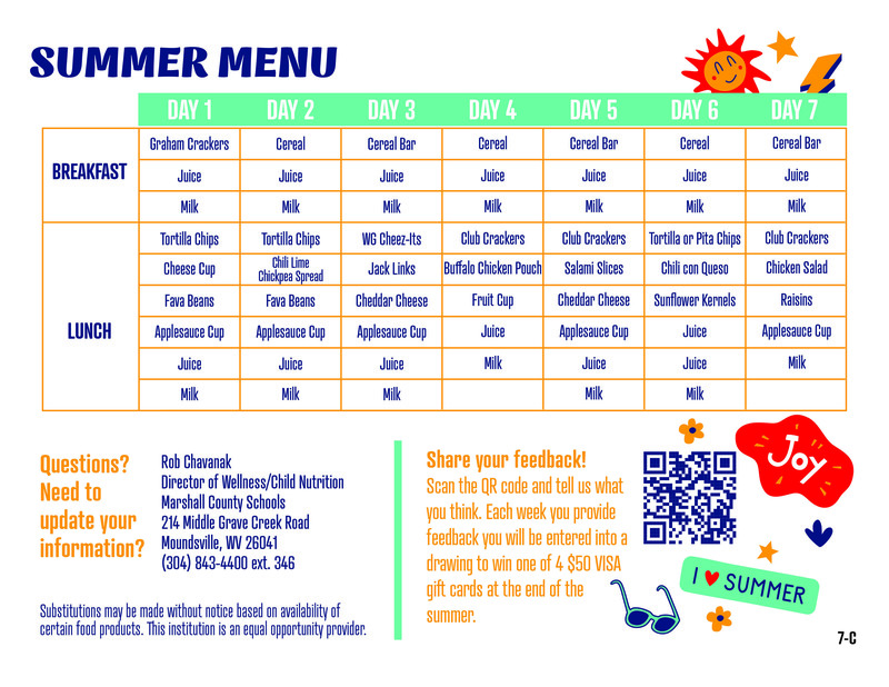 Summer Food Program menu C.