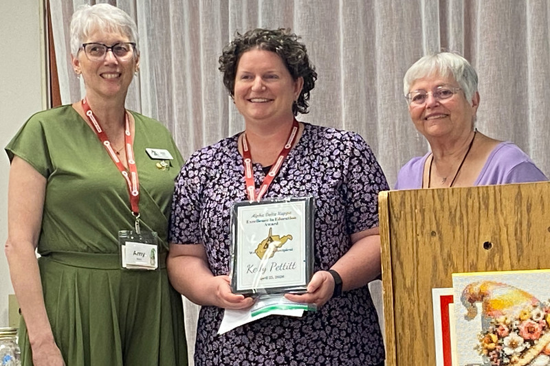 Pictured from left:  Amy Rice (EIE Chairperson), Kelly Pettit (EIE Award Winner), and Carol Bauer (WV ADK President)
