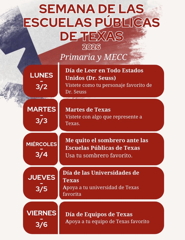 elementary and MECC flyer for Texas Public Schools Week- Spanish