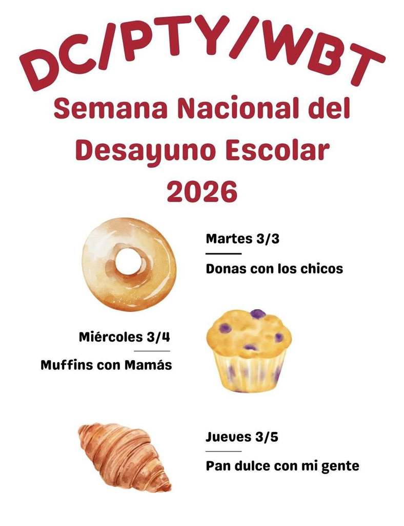 David Crockett, Price T Young, and William B Travis National School Breakfast Week Flyer, Spanish