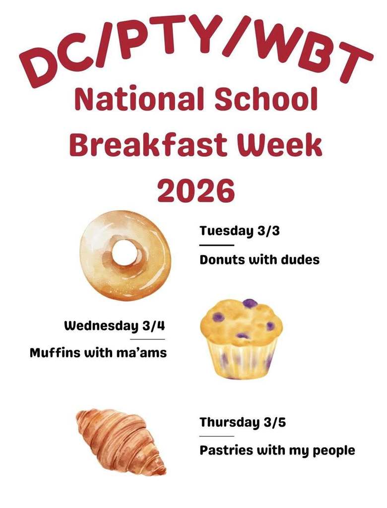 David Crockett, Price T Young, and William B Travis National School Breakfast Week Flyer