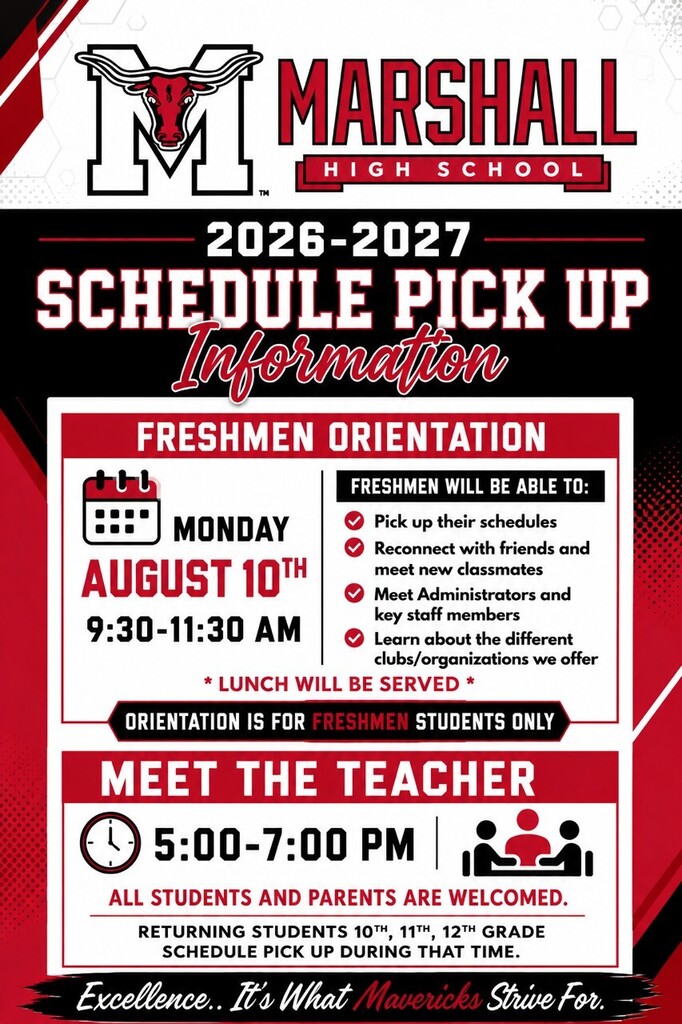 Calling all parents/guardians* Back to school is quickly approaching. Freshmen orientation Aug. 10th 9:30-11:30 am (This is for students only) Meet The Teacher Aug. 10th 5:00-7:00 pm 10th, 11th, 12th grade schedules will be passed out starting at 4:30 pm. All students and parents are highly encouraged to attend. **YOU MUST HAVE COMPLETED ONLINE REGISTRATION TO RECEIVE A SCHEDULE** *Llamado a Todos los Padres/Tutores* El regreso a clases se acerca rápidamente. Orientación Para Estudiantes Entrando al Grado 9: 10 de agosto, de 9:30 a. m. a 11:30 a. m. (Esto es solo para los estudiantes). Conozca a los maestros: 10 de agosto, de 5:00 p.m. a 7:00 p.m. Los horarios para los estudiantes de grados 10., 11, y 12 se entregarán a partir de las 4:30 p. m. Se pide por favor que todos los padres asistan con sus estudiantes. *DEBE HABER COMPLETADO LA INSCRIPCIÓN EN LÍNEA PARA PODER RECIBIR UN HORARIO DE CLASES*