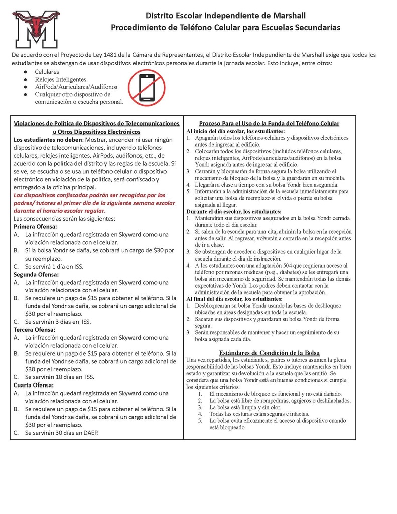 Cell Phone Policy in Spanish