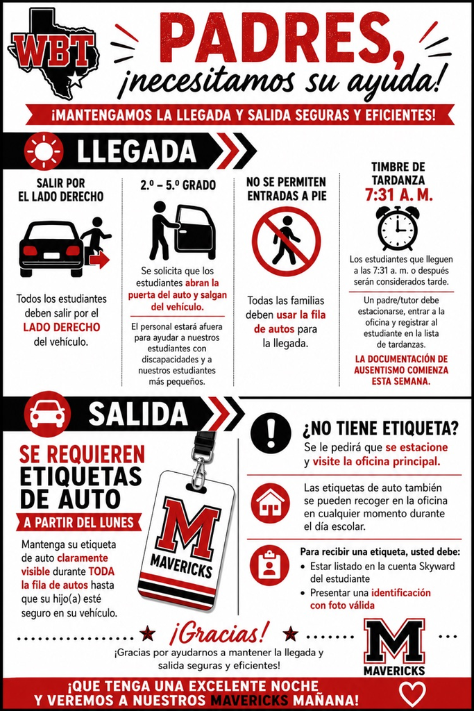 arrival and dismissal reminders- Spanish
