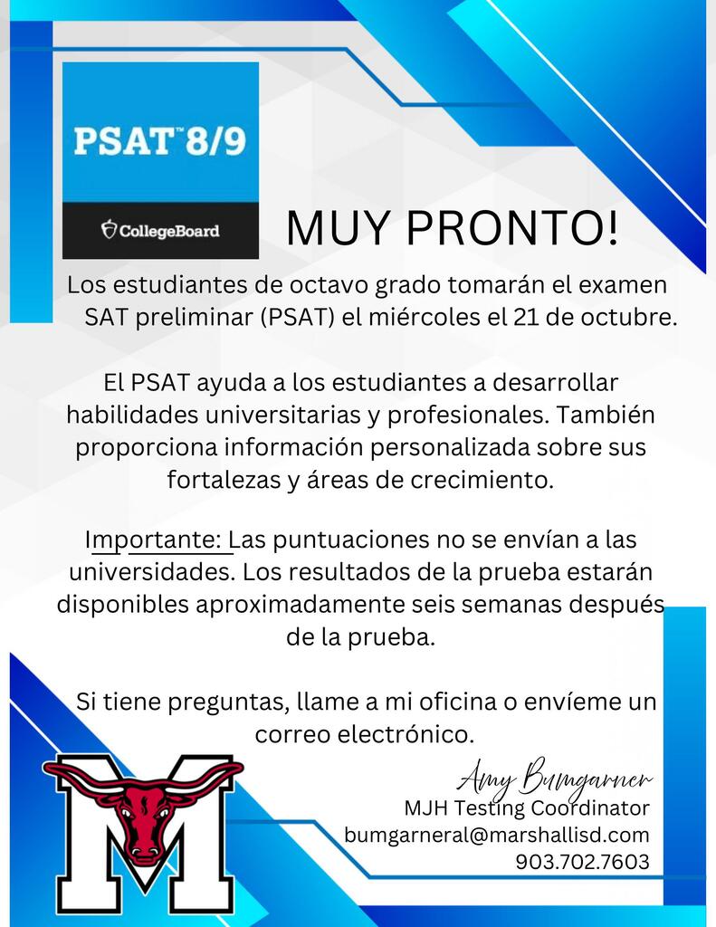 Spanish- PSAT Flyer for Ocotber 21 testing