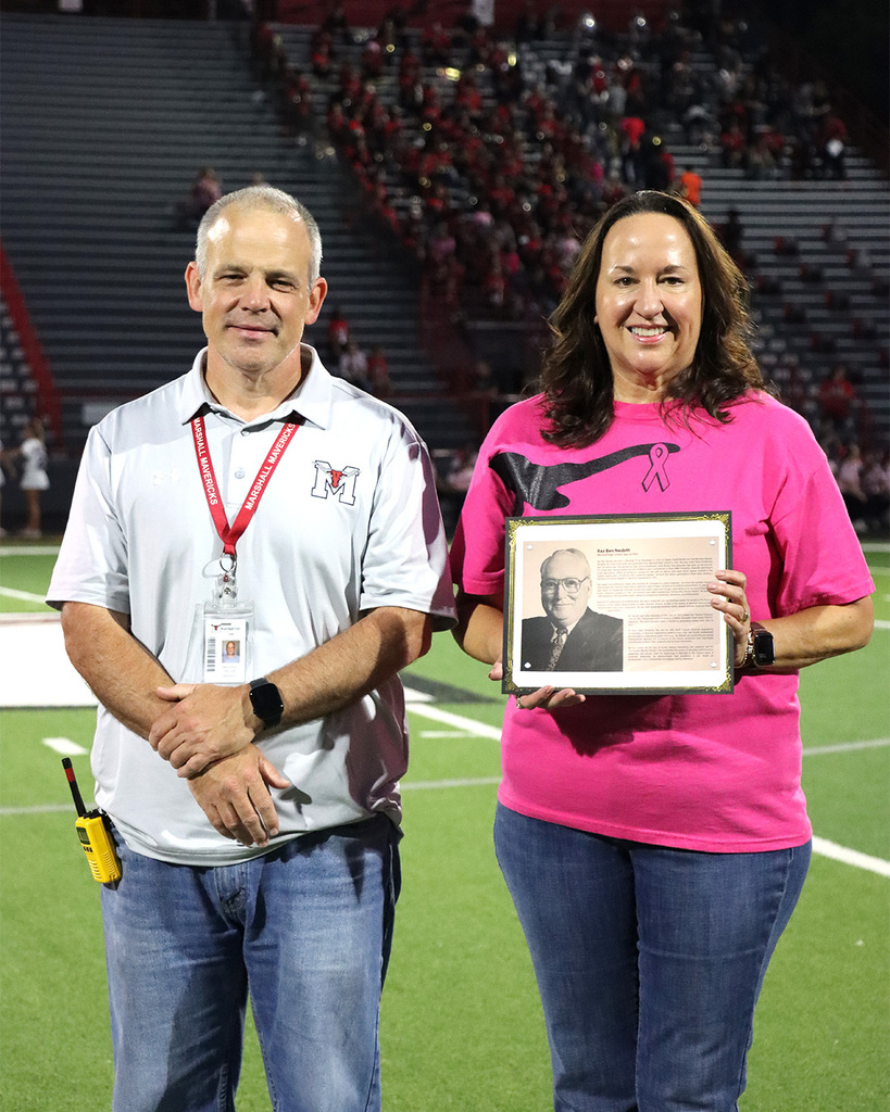 Mr. Miller, Marshall High School Principal and Superintendent Dr. Langley accepting Mr. Ray Ben Nesbitt's award  at the Alumni Award of Excellence Presentation