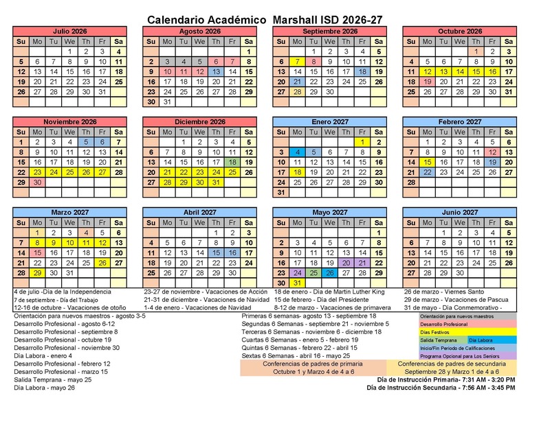 2026-2027 MISD calendar Spanish