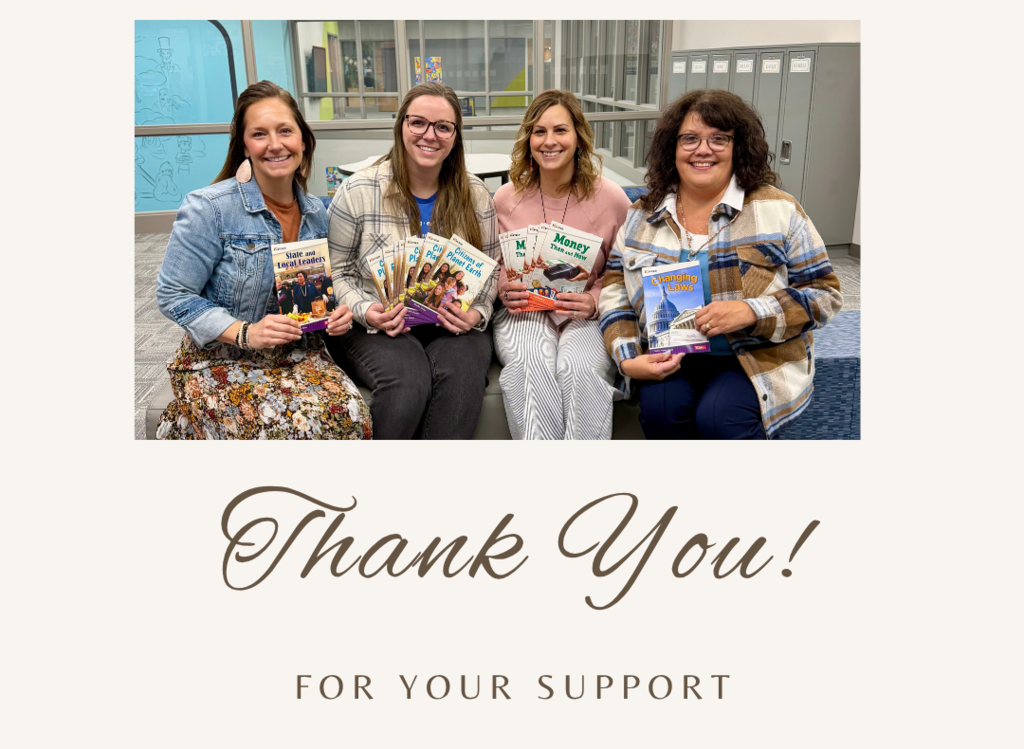 The 4th Grade Social Studies team would like to thank Pride in the Tiger Foundation for providing us with more student copies of our Social Studies Readers. This will allow us to get a book into the hands of more students.