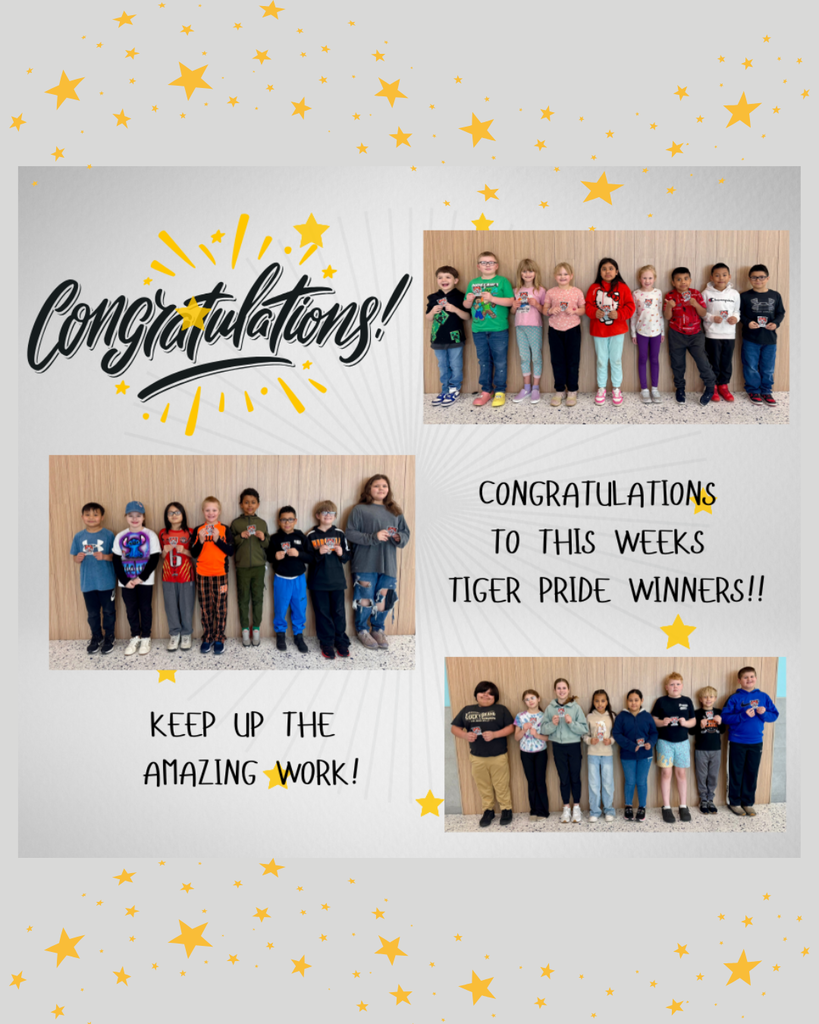 3 images with groups of kids that were the Tiger Pride winners