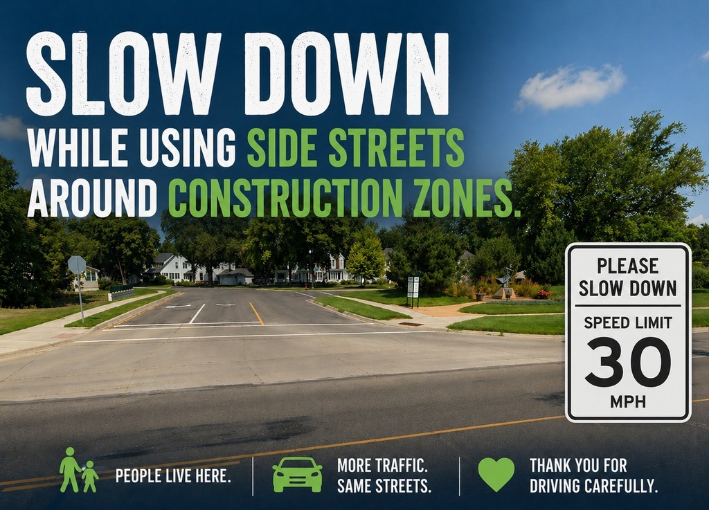 Slow Down while using side streets around construction zones.