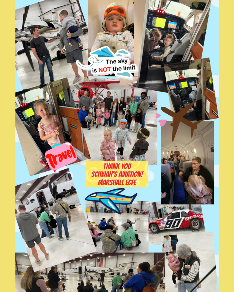 Collage of pictures of kids. In the middle it says "Thank you Schwan's Aviation! Marshall ECFE"