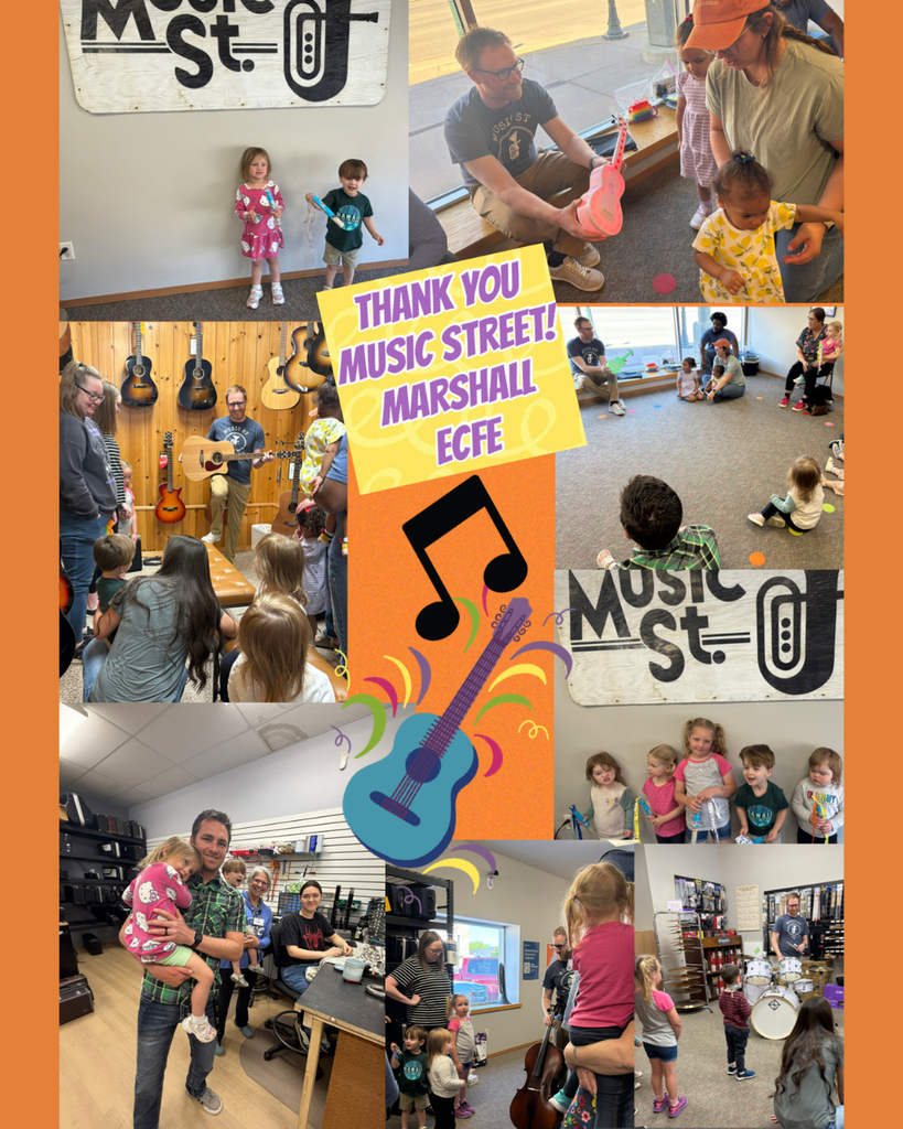 Collage of pictures of kids. In the middle it says "Thank you Music Street! Marshall ECFE"