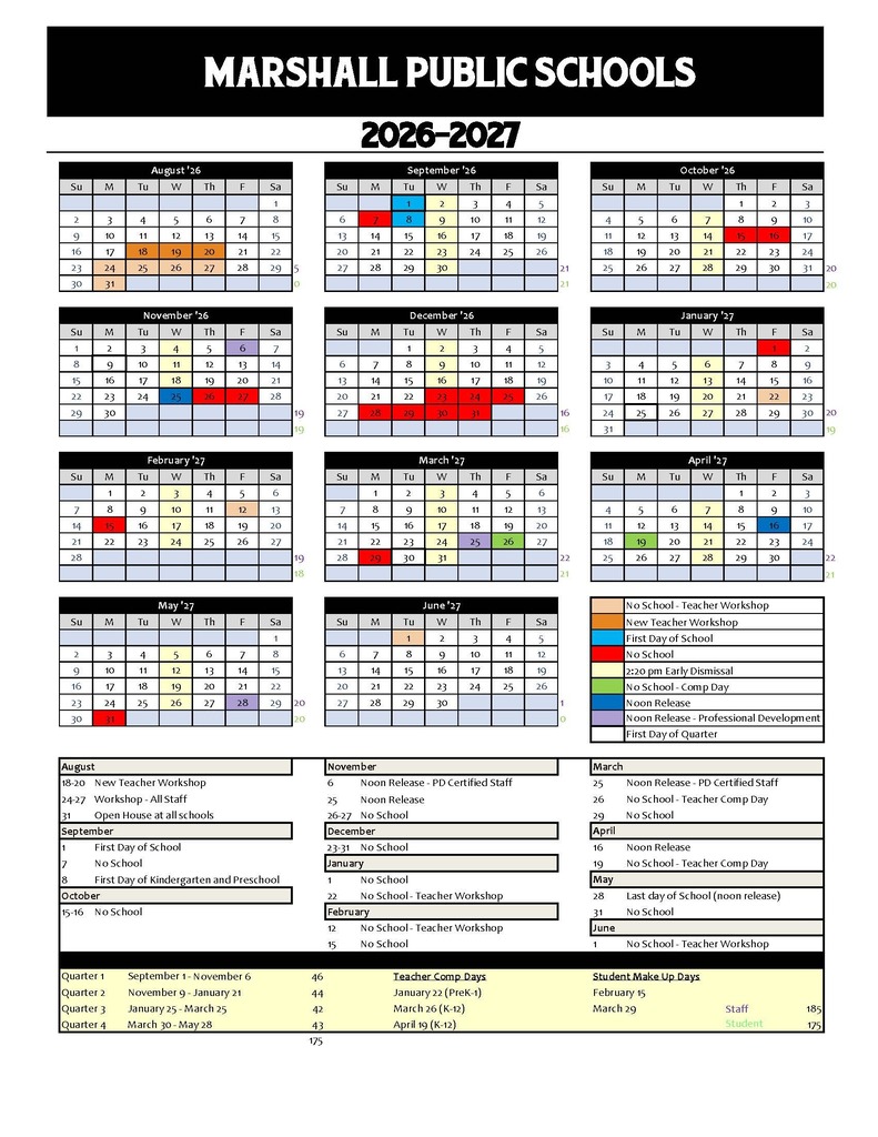 Calendar for 2026-2027 school year
