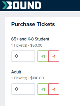 Image shows a screenshot of a ticket purchasing app.