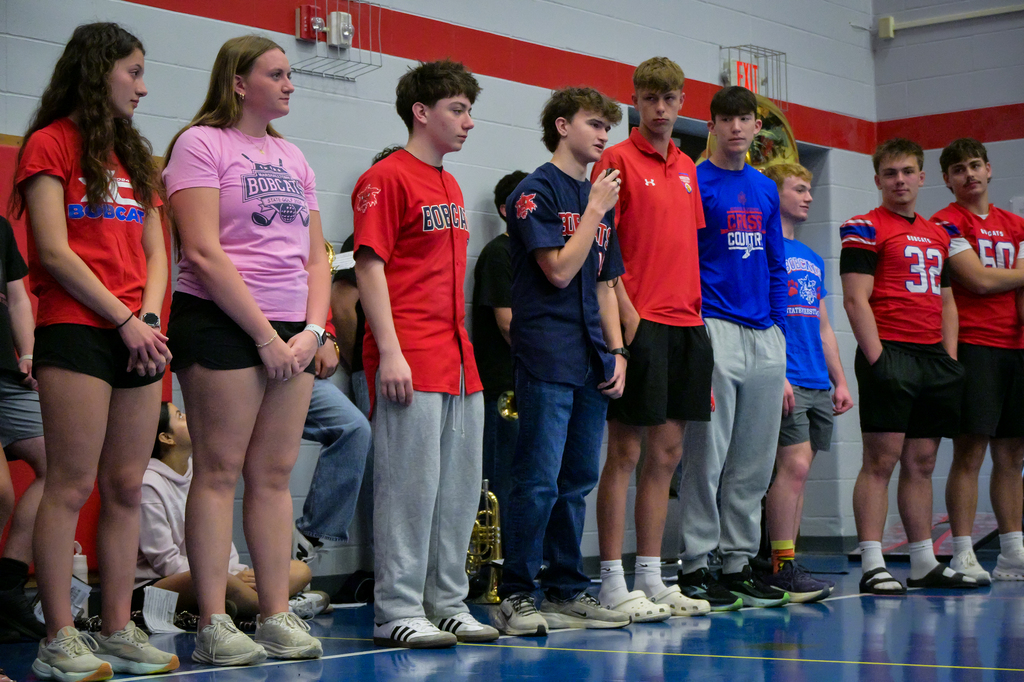 Student talking into microphone