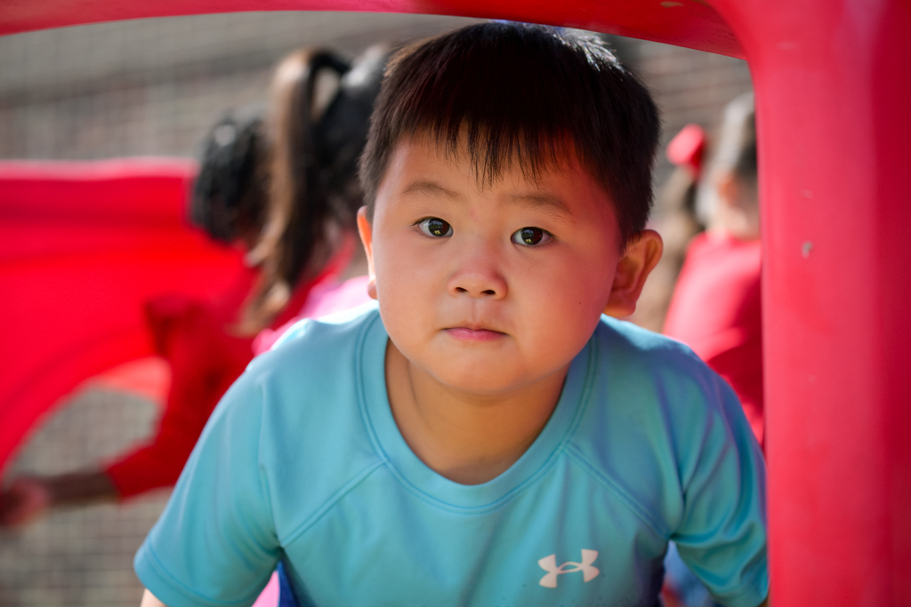 Preschool student playing
