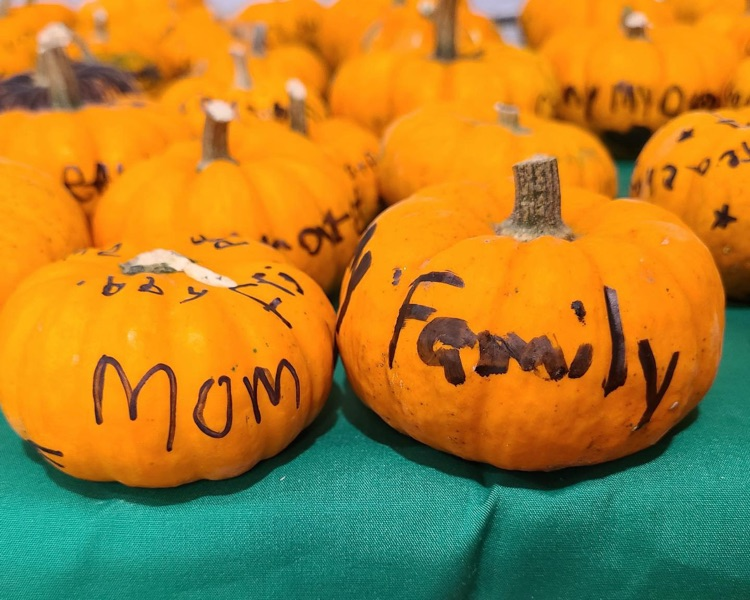 pumpkins with writing on them