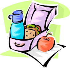 Drawing of school lunch, apple sandwich and water bottle