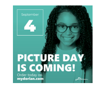 Sept. 4th Picture Day is Coming! Announcement with child image