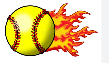 Softball with flames behind it