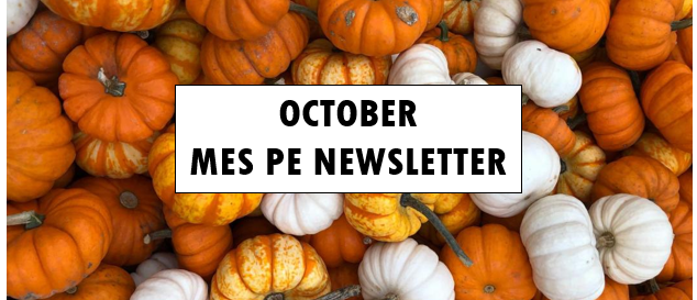 October MES PE Newsletter with orange and white pumpkin background 