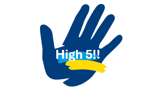 High  5! on a blue hand with yellow