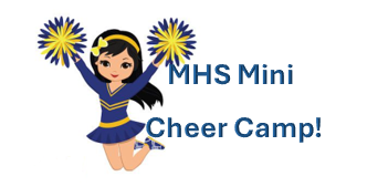 MHS Mini Cheer Camp and cheerleader in blue and yellow gear