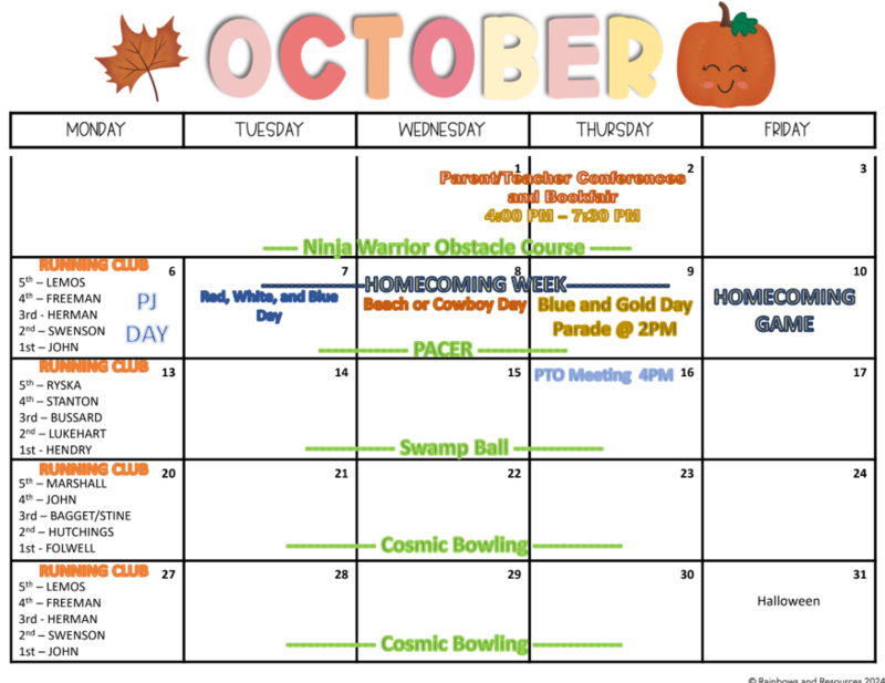October PE Calendar 