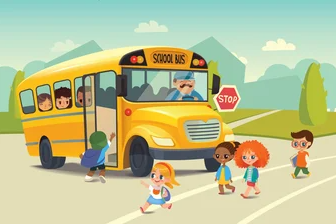 School Bus and students getting on the bus