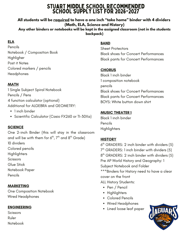 School Supply List