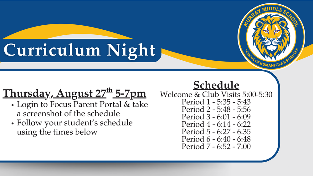 Curriculum Night Schedule