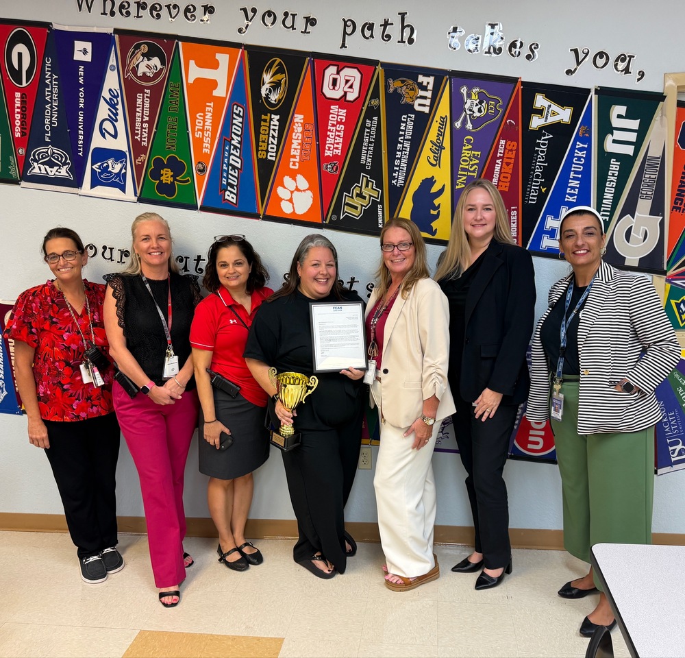 District, SFHS and community leaders surprise Ms. Morreale during third period to award her with the MVP Trophy for the  2025-2026 Florida FAFSA Challenge 