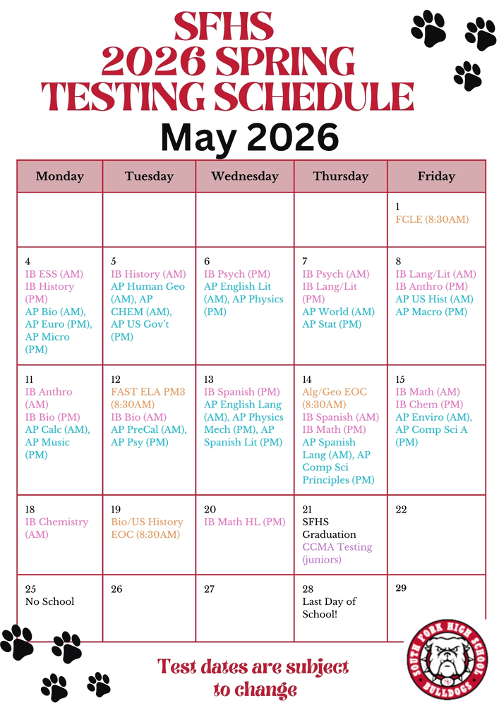 testing calendar