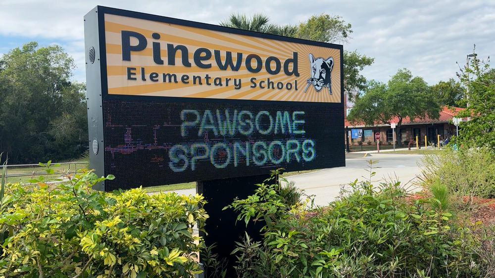 The marquee outside Pinewood Elementary School
