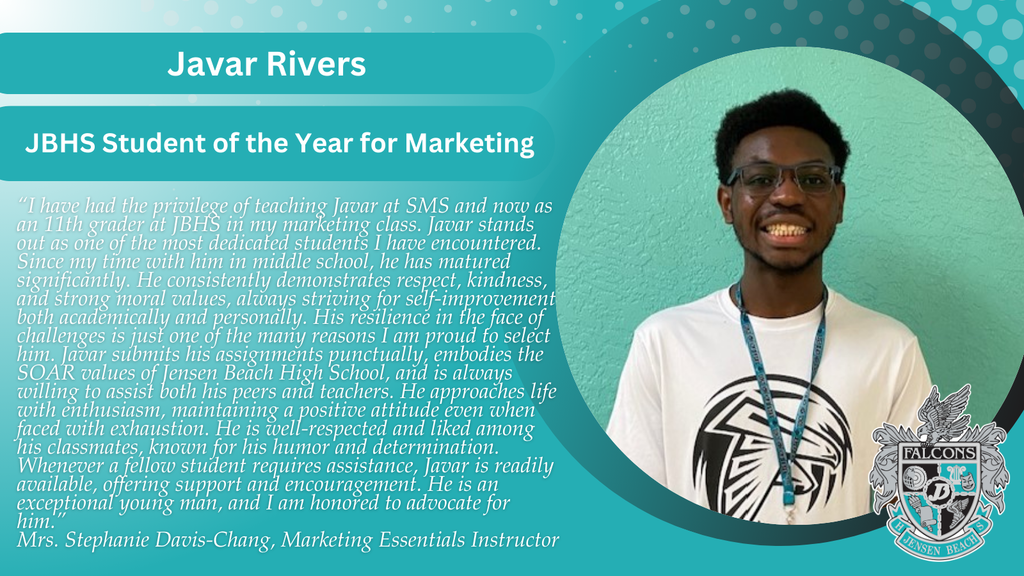 JBHS CTE Student of the Year for Marketing, K.J. Rivers