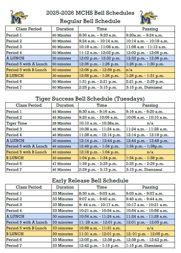 25-26 MCHS Bell Schedules