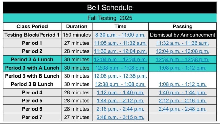 JBHS Testing Bell Schedule