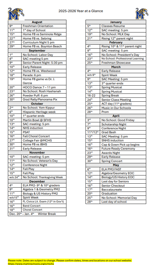 MCHS Year-at-a-Glance
