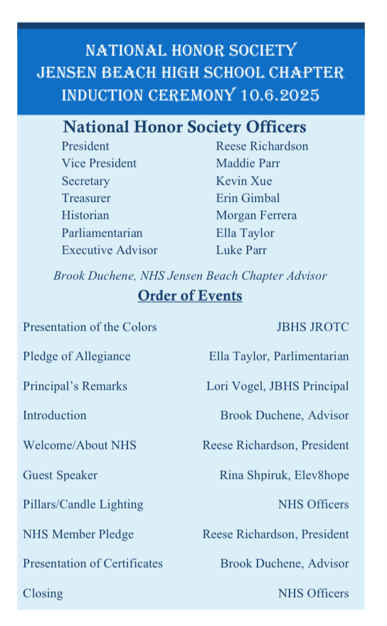JBHS National Honor Society Induction