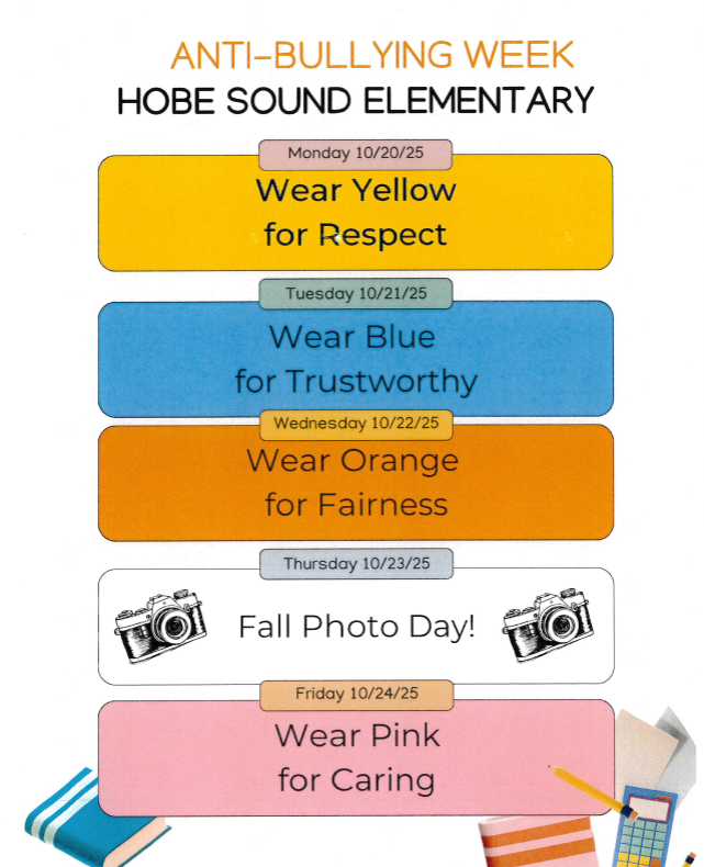 Graphic showing what to wear each day. Monday Yellow, Blue Tuesday, Orange on Wednesday, Pink on Friday.